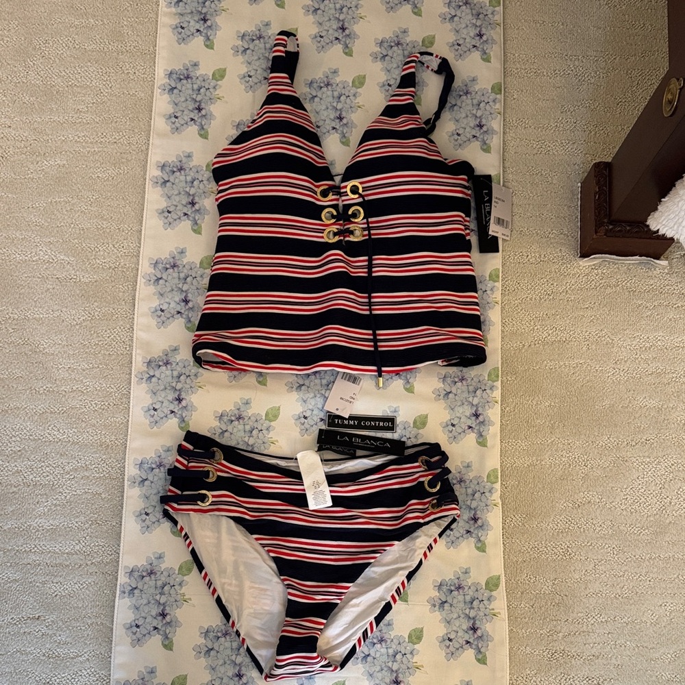 Striped Bikini Set with Gold Accents